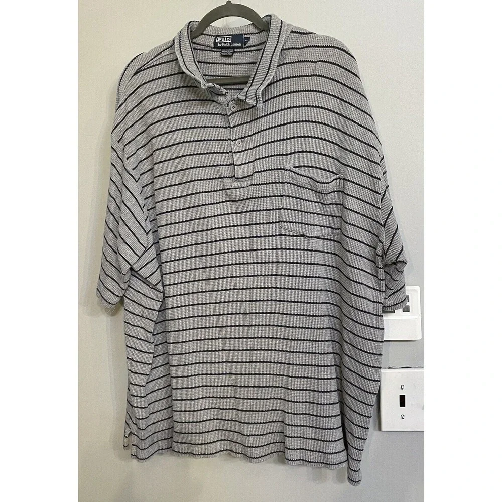 Polo Ralph Lauren Mens Gray Striped Waffle Knit 1/4 Button Short Sleeve Shirt 2X